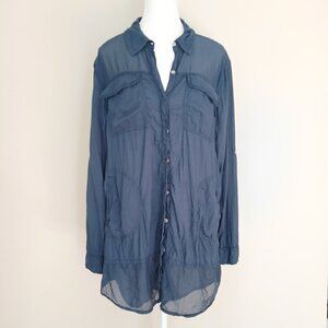 Anthropologie Holding Horses Oversized Button Up Semi Sheer Tunic Navy Large